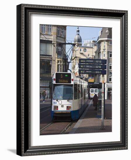 Modern Tram on Leidse Straat, Amsterdam, Netherlands, Europe-Amanda Hall-Framed Photographic Print