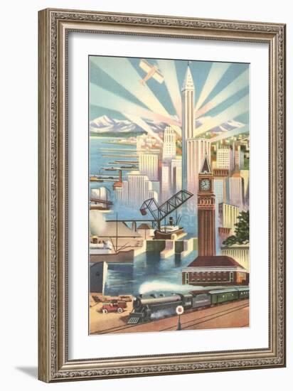 Modernist Poster of Seattle, Washington-null-Framed Art Print