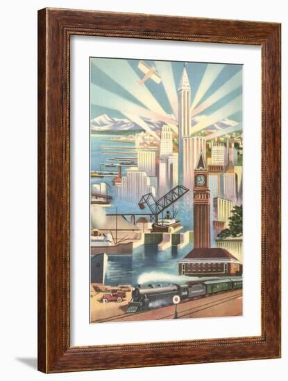 Modernist Poster of Seattle, Washington-null-Framed Art Print