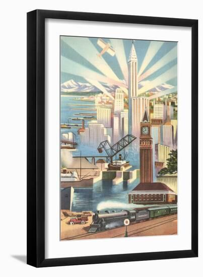 Modernist Poster of Seattle, Washington-null-Framed Art Print