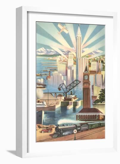 Modernist Poster of Seattle, Washington-null-Framed Art Print