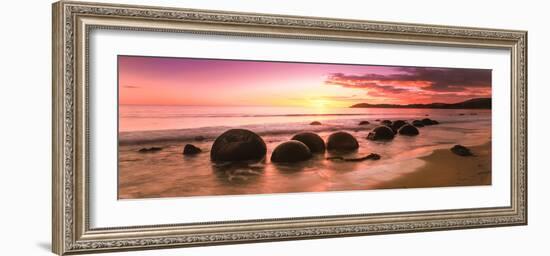 Moeraki Boulders on the Beach at Sunrise, Moeraki, Otago Region, South Island, New Zealand-null-Framed Photographic Print