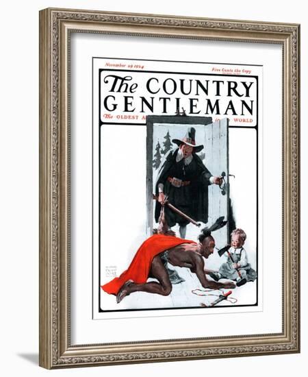 "Mohawk Indian Playing with Pilgrim Baby," Country Gentleman Cover, November 29, 1924-William Meade Prince-Framed Giclee Print