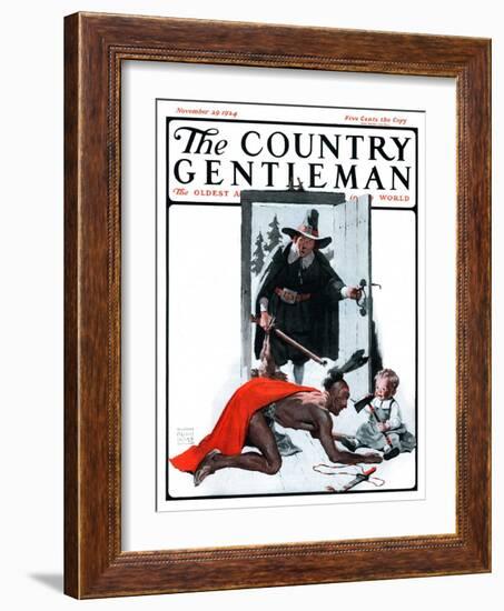 "Mohawk Indian Playing with Pilgrim Baby," Country Gentleman Cover, November 29, 1924-William Meade Prince-Framed Giclee Print