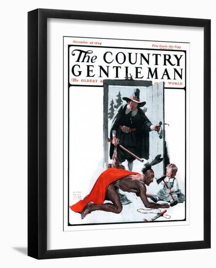 "Mohawk Indian Playing with Pilgrim Baby," Country Gentleman Cover, November 29, 1924-William Meade Prince-Framed Giclee Print