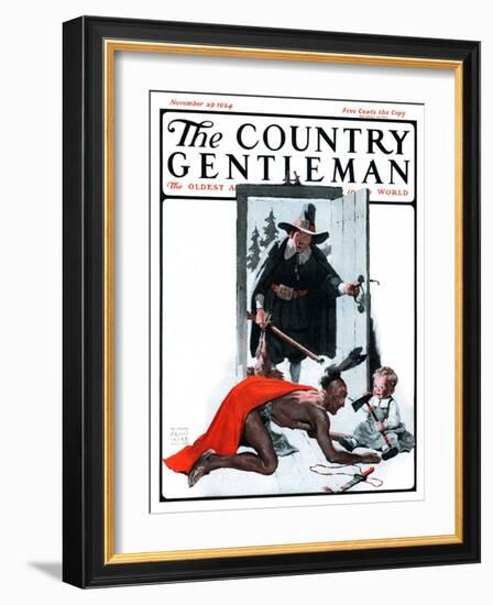 "Mohawk Indian Playing with Pilgrim Baby," Country Gentleman Cover, November 29, 1924-William Meade Prince-Framed Giclee Print