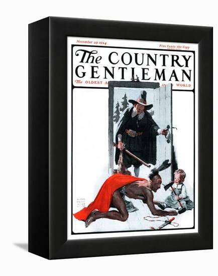 "Mohawk Indian Playing with Pilgrim Baby," Country Gentleman Cover, November 29, 1924-William Meade Prince-Framed Premier Image Canvas