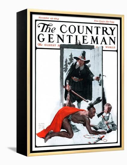 "Mohawk Indian Playing with Pilgrim Baby," Country Gentleman Cover, November 29, 1924-William Meade Prince-Framed Premier Image Canvas