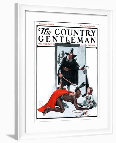 "Mohawk Indian Playing with Pilgrim Baby," Country Gentleman Cover, November 29, 1924-William Meade Prince-Framed Giclee Print