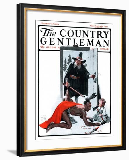 "Mohawk Indian Playing with Pilgrim Baby," Country Gentleman Cover, November 29, 1924-William Meade Prince-Framed Giclee Print