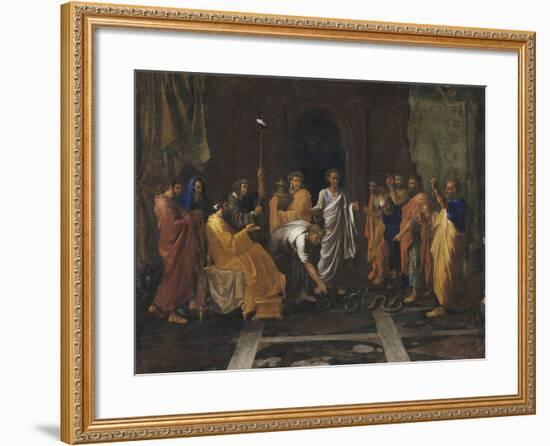 Moïse changeant en serpent la Verge d'Aaron-Nicolas Poussin-Framed Giclee Print