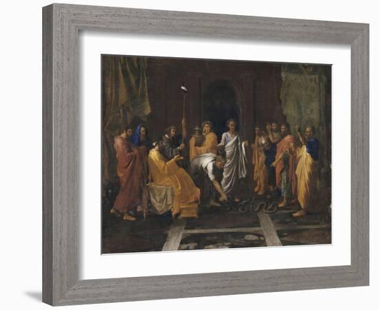 Moïse changeant en serpent la Verge d'Aaron-Nicolas Poussin-Framed Giclee Print