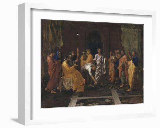 Moïse changeant en serpent la Verge d'Aaron-Nicolas Poussin-Framed Giclee Print