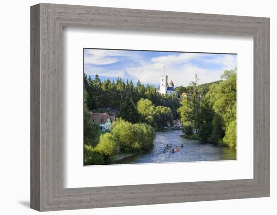 Moldavia with Canoeists and Castle Rozmberk Castle Rose Mountain, Czechia-Volker Preusser-Framed Photographic Print