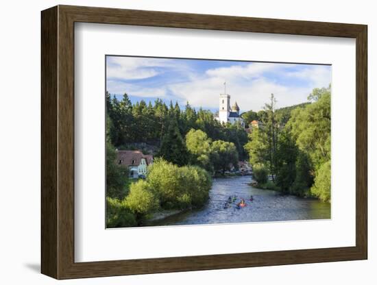 Moldavia with Canoeists and Castle Rozmberk Castle Rose Mountain, Czechia-Volker Preusser-Framed Photographic Print