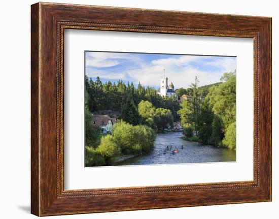 Moldavia with Canoeists and Castle Rozmberk Castle Rose Mountain, Czechia-Volker Preusser-Framed Photographic Print