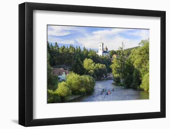 Moldavia with Canoeists and Castle Rozmberk Castle Rose Mountain, Czechia-Volker Preusser-Framed Photographic Print