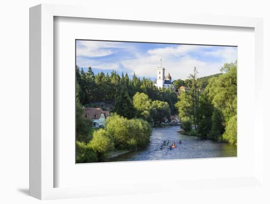 Moldavia with Canoeists and Castle Rozmberk Castle Rose Mountain, Czechia-Volker Preusser-Framed Photographic Print