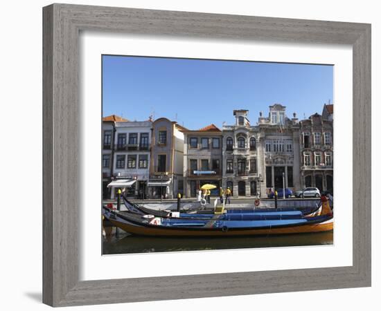 Moliceiro Boats Docked by Art Nouveau Style Buildings Along the Central Canal, Aveiro, Beira Litora-Stuart Forster-Framed Photographic Print