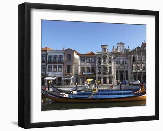 Moliceiro Boats Docked by Art Nouveau Style Buildings Along the Central Canal, Aveiro, Beira Litora-Stuart Forster-Framed Photographic Print