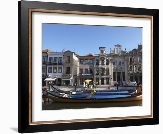 Moliceiro Boats Docked by Art Nouveau Style Buildings Along the Central Canal, Aveiro, Beira Litora-Stuart Forster-Framed Photographic Print