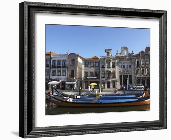 Moliceiro Boats Docked by Art Nouveau Style Buildings Along the Central Canal, Aveiro, Beira Litora-Stuart Forster-Framed Photographic Print