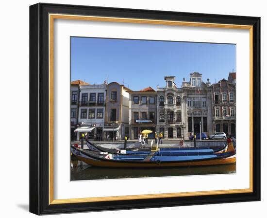 Moliceiro Boats Docked by Art Nouveau Style Buildings Along the Central Canal, Aveiro, Beira Litora-Stuart Forster-Framed Photographic Print