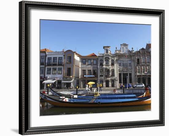 Moliceiro Boats Docked by Art Nouveau Style Buildings Along the Central Canal, Aveiro, Beira Litora-Stuart Forster-Framed Photographic Print