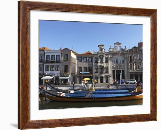 Moliceiro Boats Docked by Art Nouveau Style Buildings Along the Central Canal, Aveiro, Beira Litora-Stuart Forster-Framed Photographic Print