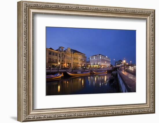Moliceiro Boats Docked by Art Nouveau Style Buildings along the Central Canal.-Julianne Eggers-Framed Photographic Print