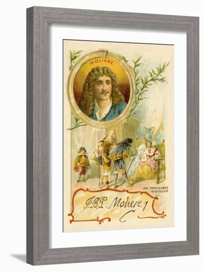 Moliere, French Playwright, and a Scene from His Play Les Precieuses Ridicules-null-Framed Giclee Print