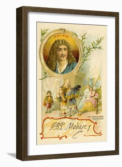 Moliere, French Playwright, and a Scene from His Play Les Precieuses Ridicules-null-Framed Giclee Print