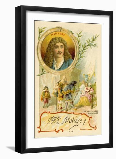 Moliere, French Playwright, and a Scene from His Play Les Precieuses Ridicules-null-Framed Giclee Print