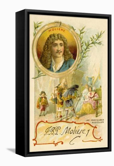 Moliere, French Playwright, and a Scene from His Play Les Precieuses Ridicules-null-Framed Premier Image Canvas