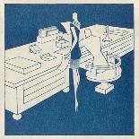 Secretary Stands Beside Her Boss Seated at a Desk Whose Size Indicates His Importance-Moller-Art Print
