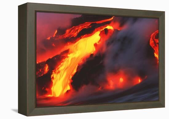 Molten Lava Flowing Into the Ocean-Brad Lewis-Framed Premier Image Canvas