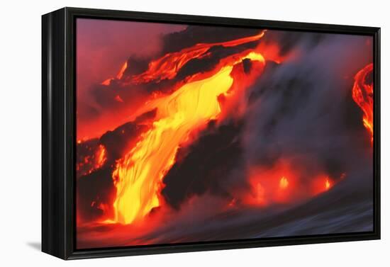 Molten Lava Flowing Into the Ocean-Brad Lewis-Framed Premier Image Canvas