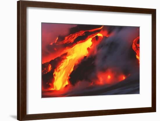 Molten Lava Flowing Into the Ocean-Brad Lewis-Framed Photographic Print