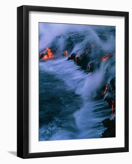 Molten Lava Flowing Into the Ocean-Brad Lewis-Framed Photographic Print