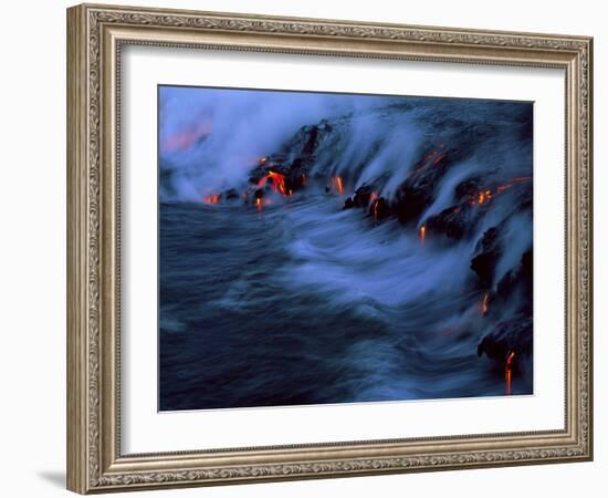 Molten Lava Flowing Into the Ocean-Brad Lewis-Framed Photographic Print