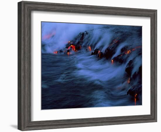 Molten Lava Flowing Into the Ocean-Brad Lewis-Framed Photographic Print