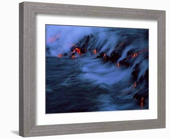 Molten Lava Flowing Into the Ocean-Brad Lewis-Framed Photographic Print