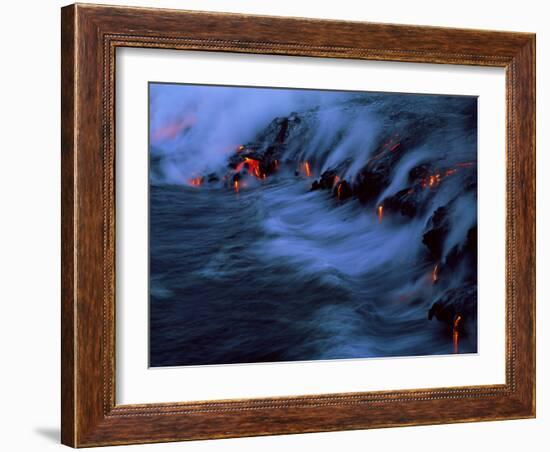 Molten Lava Flowing Into the Ocean-Brad Lewis-Framed Photographic Print