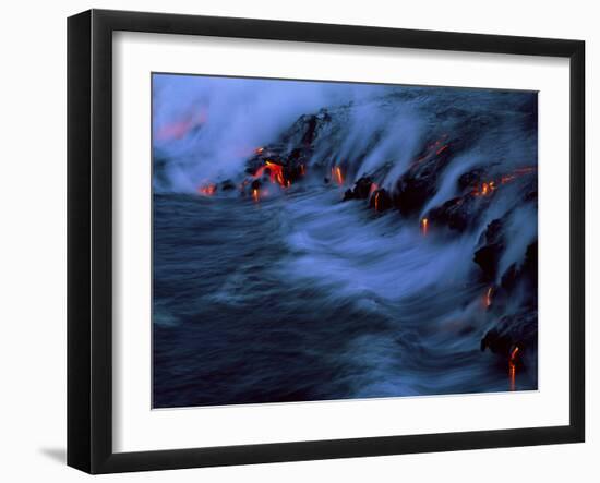 Molten Lava Flowing Into the Ocean-Brad Lewis-Framed Photographic Print