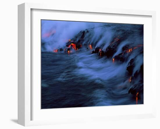 Molten Lava Flowing Into the Ocean-Brad Lewis-Framed Photographic Print