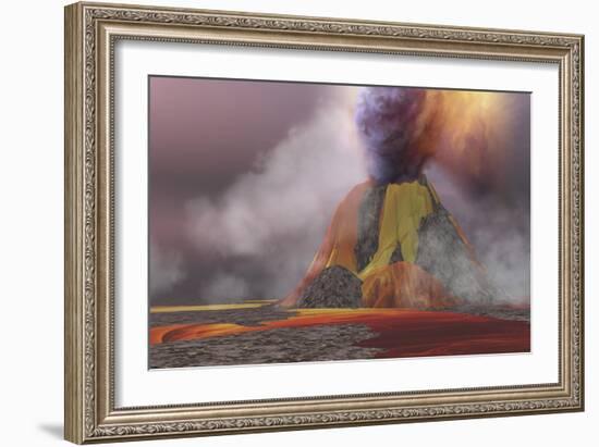 Molten Magma Flows from an Erupting Volcano-Stocktrek Images-Framed Art Print