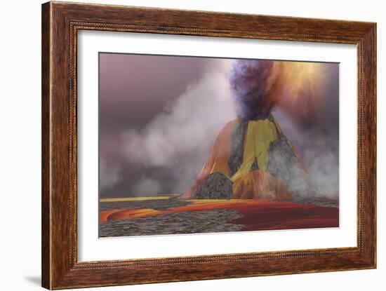 Molten Magma Flows from an Erupting Volcano-Stocktrek Images-Framed Art Print