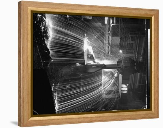 Molten Steel Being Poured from an Open Hearth Furnace at Carnegie Illinois Steel Mill-Andreas Feininger-Framed Premier Image Canvas