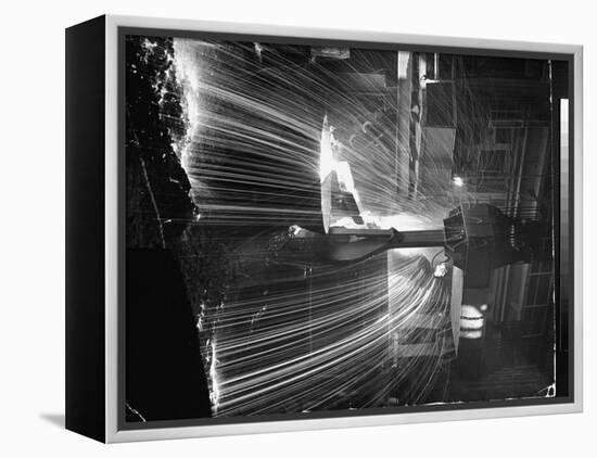 Molten Steel Being Poured from an Open Hearth Furnace at Carnegie Illinois Steel Mill-Andreas Feininger-Framed Premier Image Canvas