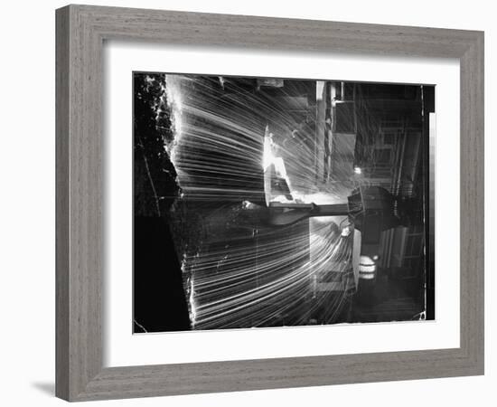 Molten Steel Being Poured from an Open Hearth Furnace at Carnegie Illinois Steel Mill-Andreas Feininger-Framed Photographic Print